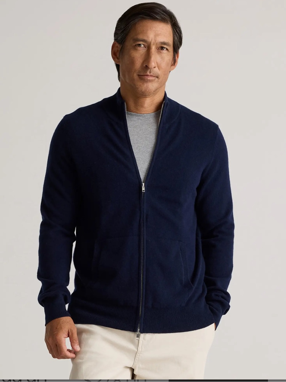 Quince NWT Mongolian cashmere full zip sweater sz Large in navy